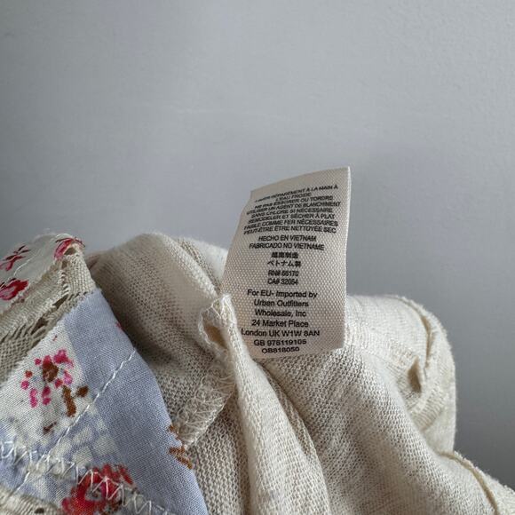 Free People Prairie Days Multi Blouse Linen Lace-Trim Dolman Sleeve Size Large L - Picture 7 of 7